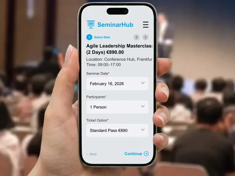 Online registration form for seminars and workshops on smartphone and desktop to optimize booking rates
