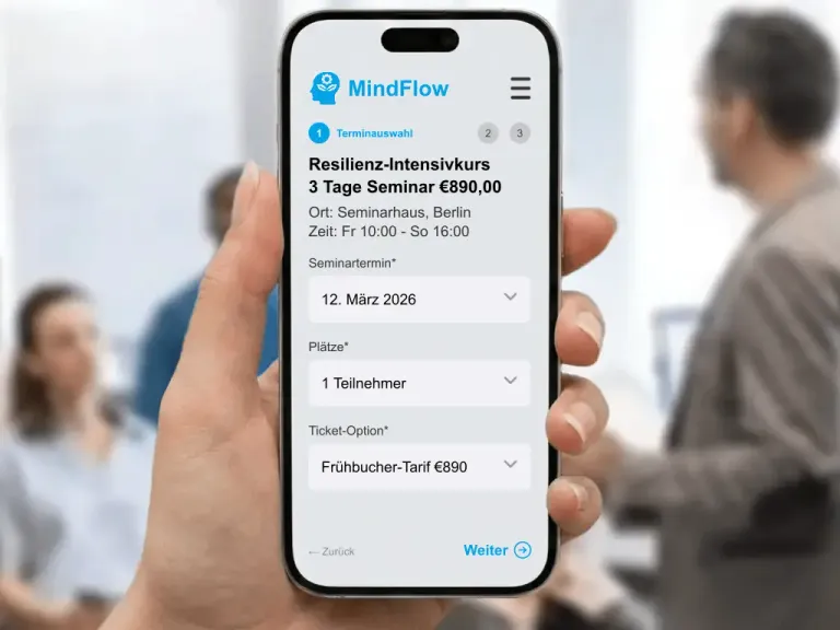 Moderne Online-Kursbuchung für Mentoring und Selbstoptimierungs-Workshops mit digitaler Bezahlfunktion