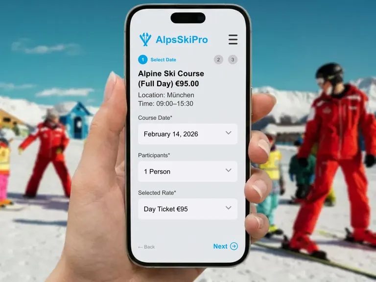 Online course booking system for ski schools with real-time availability and waitlist