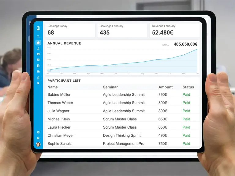 Online booking system with waitlist and payment function for maximum course utilization and revenue growth for events