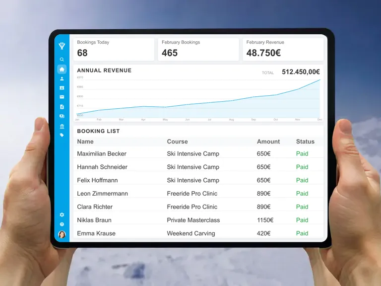 Digital invoicing for ski schools e-invoice compatible with automated payment reconciliation