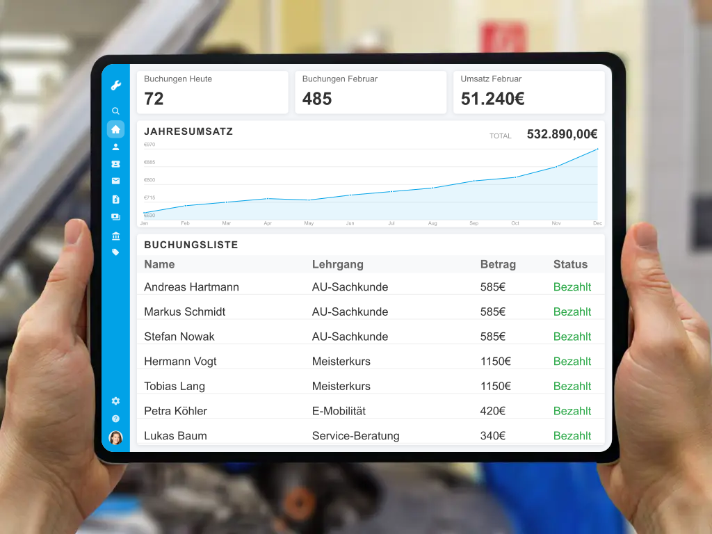 Teilnehmermanagement für KFZ-Meisterkurse und technische Schulungen im Automobilsektor Verwaltungstool