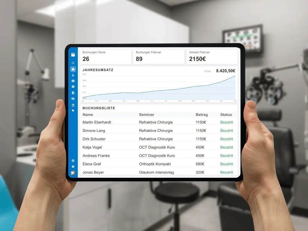 Organisation von Sehschule Gruppenkursen und Augenlaser Infoabenden mit digitaler Teilnehmerverwaltung und Zertifikaten