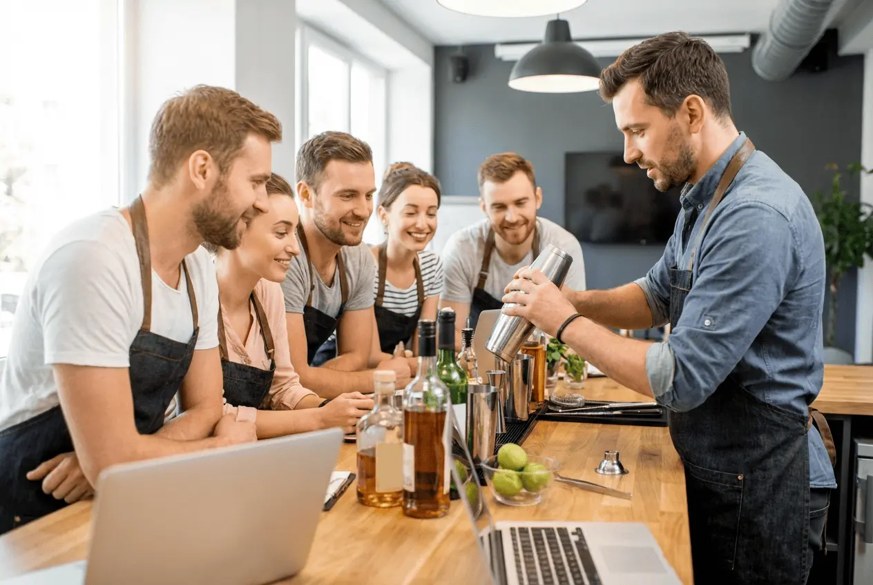 Barkeeper beim Zubereiten von Cocktails in einem Mixology Workshop