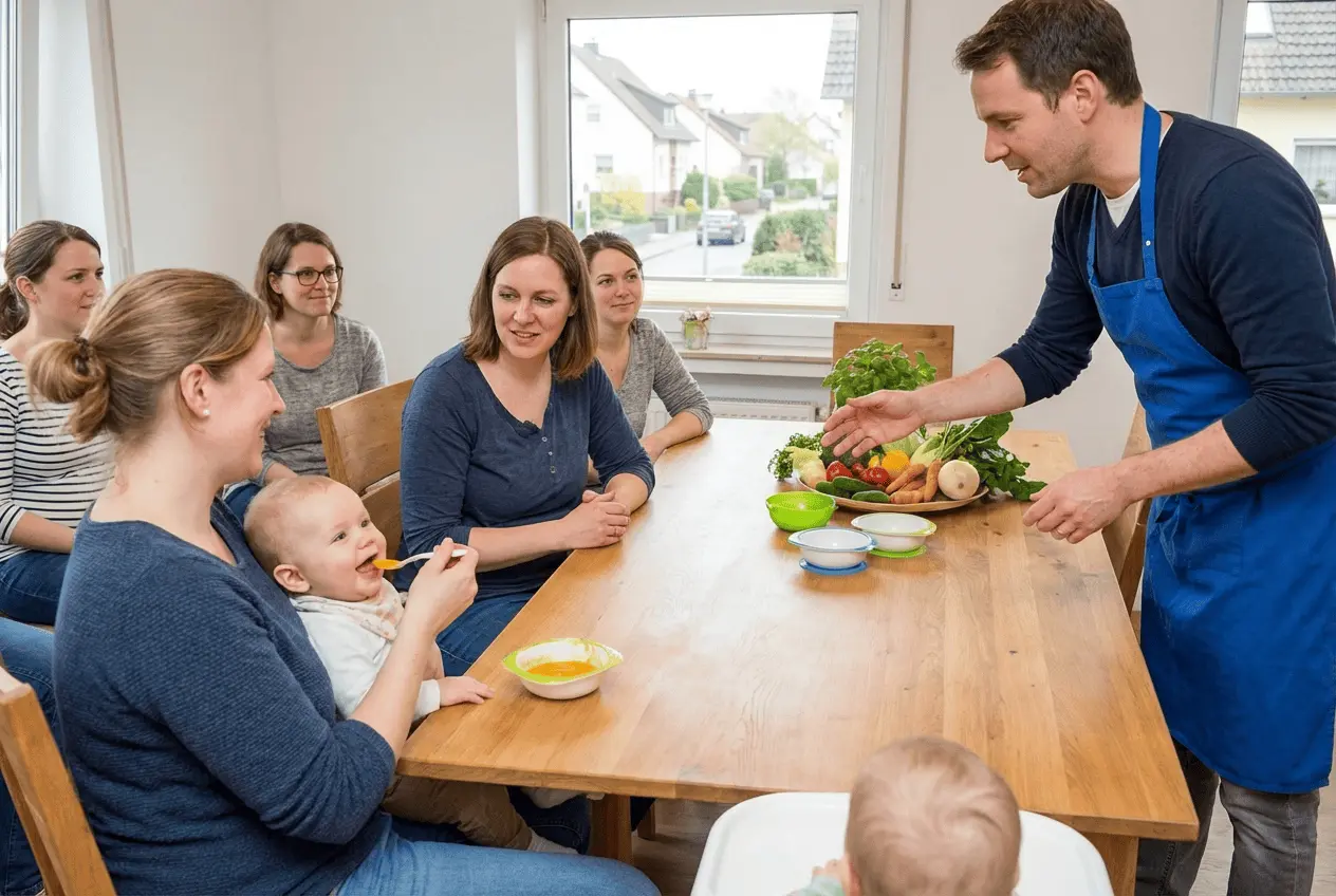 Baby isst Brei im Beikost Einführungskurs für Eltern und Kleinkinder