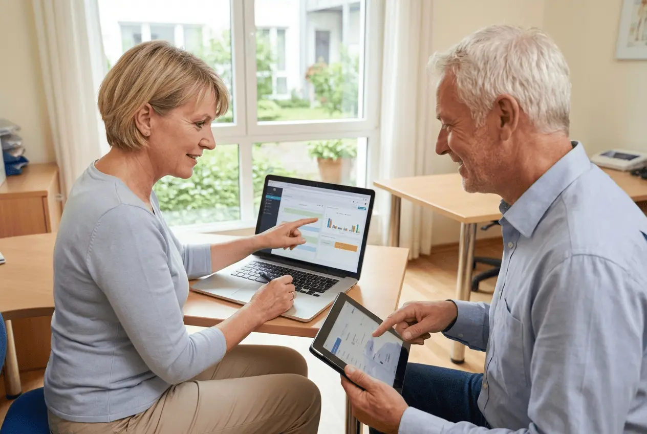 Moderne Ergotherapie Praxisorganisation mit entspannten Therapeuten und Patienten