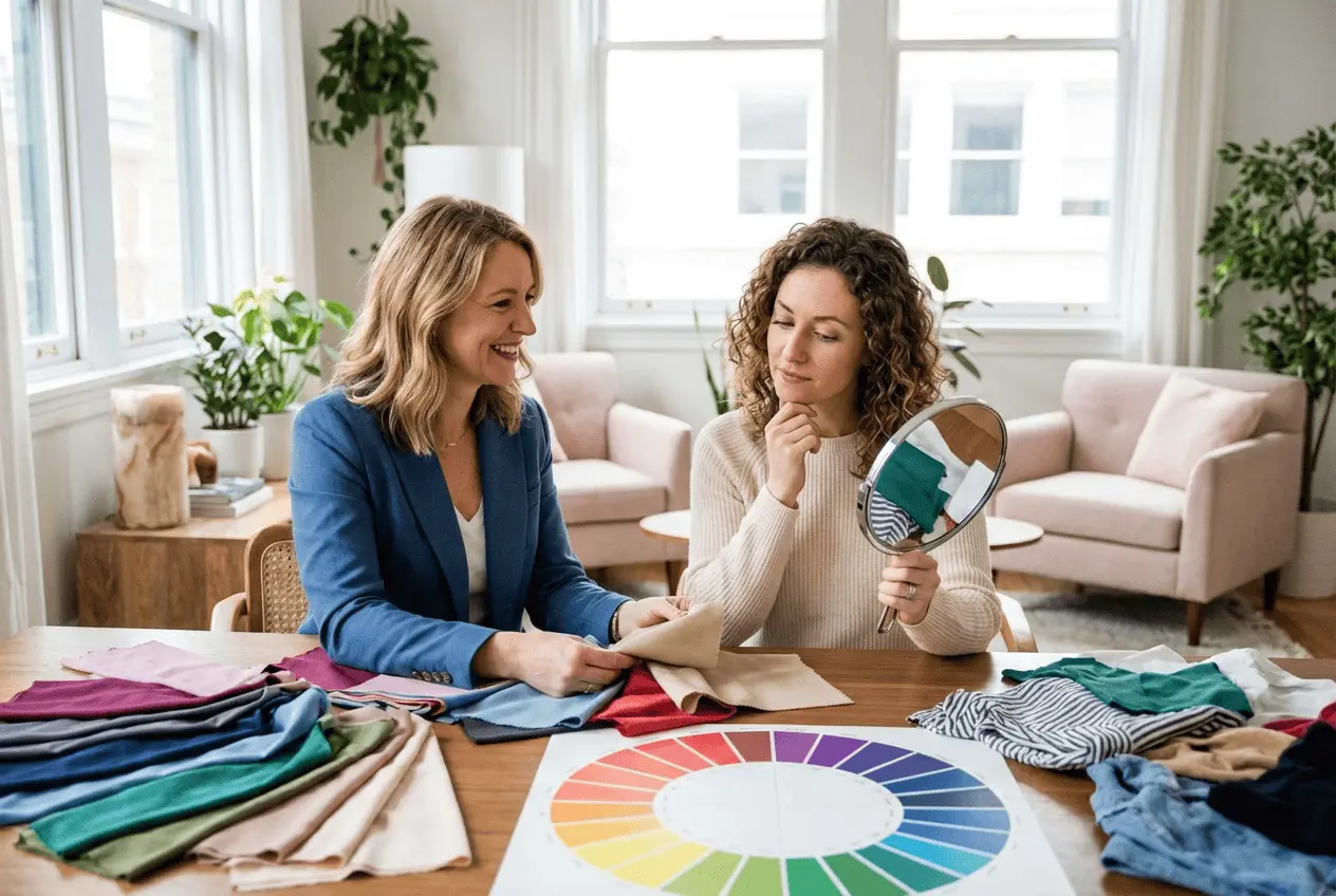 Professionelle Farbberatung mit Farbtüchern und individueller Typanalyse im Studio