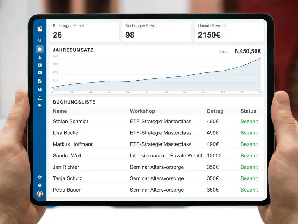 Automatisierte Rechnungserstellung und digitale E-Rechnung für professionelle Finanzcoaches, sichere Online-Zahlungsabwicklung für Mentorings und Kurse