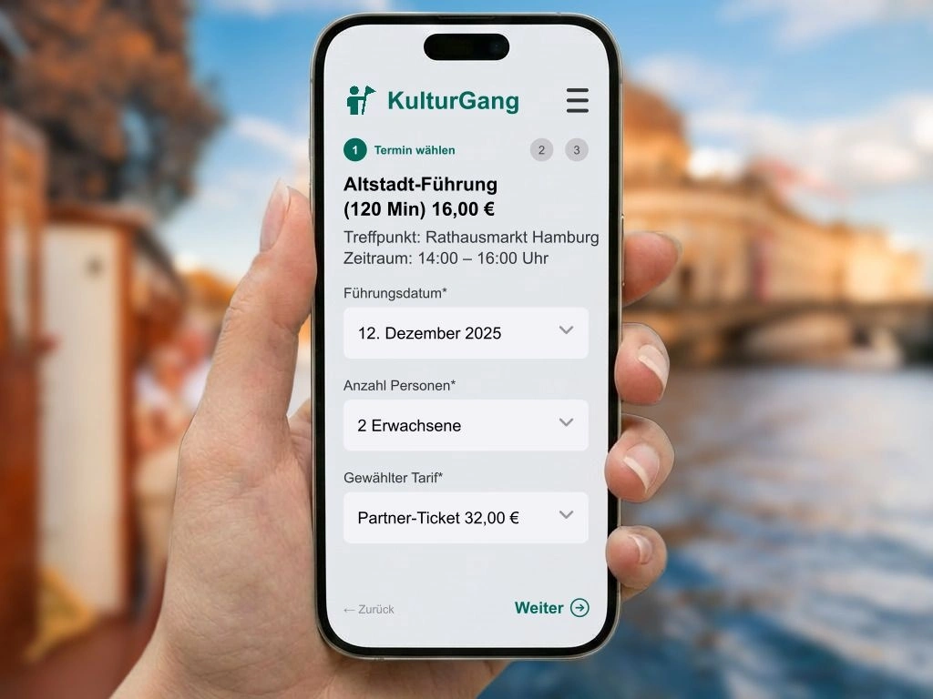 Online Ticketbuchung und spontane Reservierung für Stadtführungen auf dem Smartphone