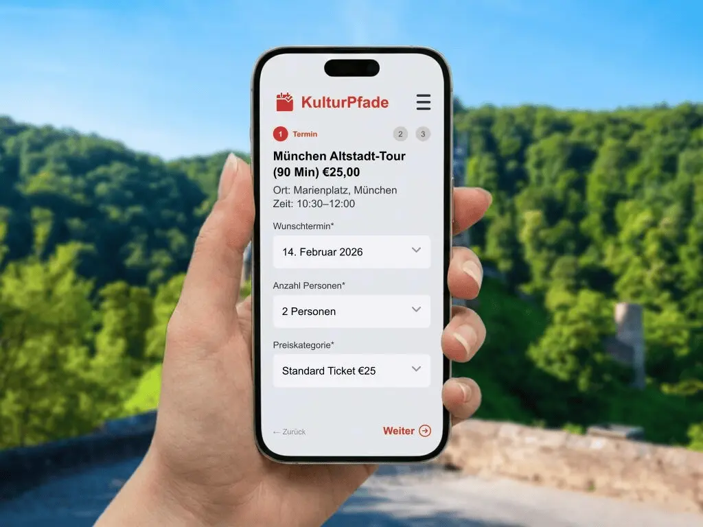 Online Ticketbuchung und spontane Reservierung für Stadtführungen auf dem Smartphone