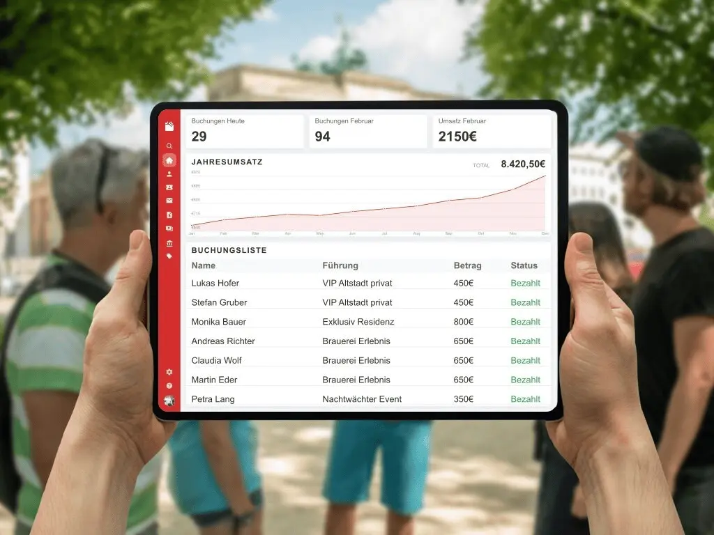 Digitale Teilnehmerliste und Check-in für Gästeführer am Treffpunkt