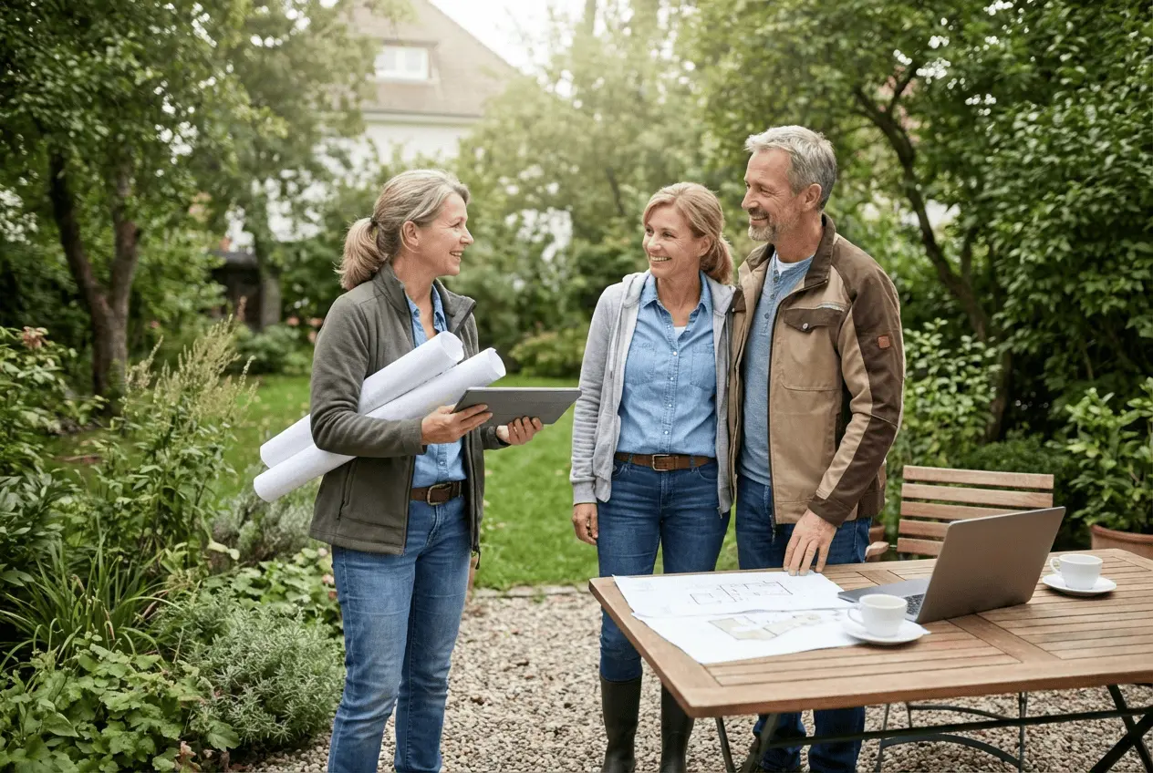 Landschaftsarchitekt und Gartenplaner bei der Beratung und Bestandsaufnahme im Garten