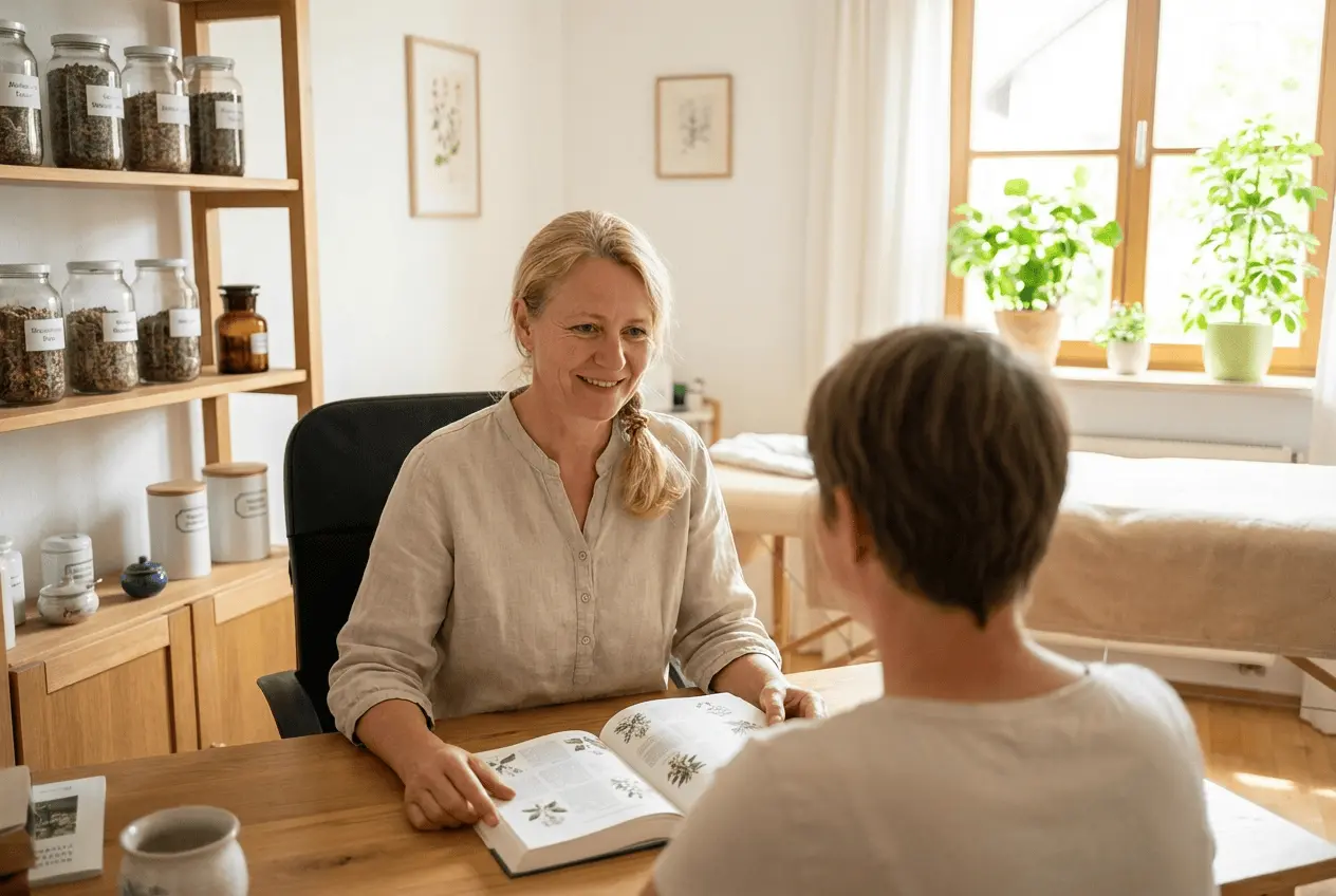Heilpraktikerin bei der digitalen Patientenverwaltung und Terminplanung am Laptop