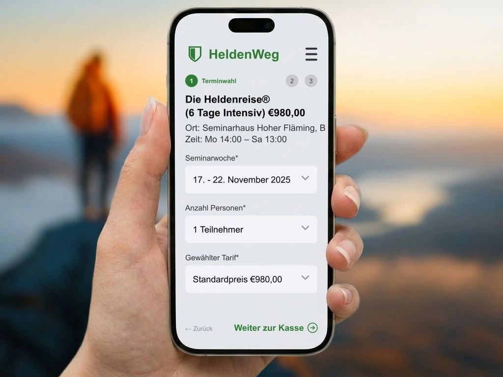 Heldenreise Seminar Online Buchung Ratenzahlung für Retreats und Workshops Anmeldeformular