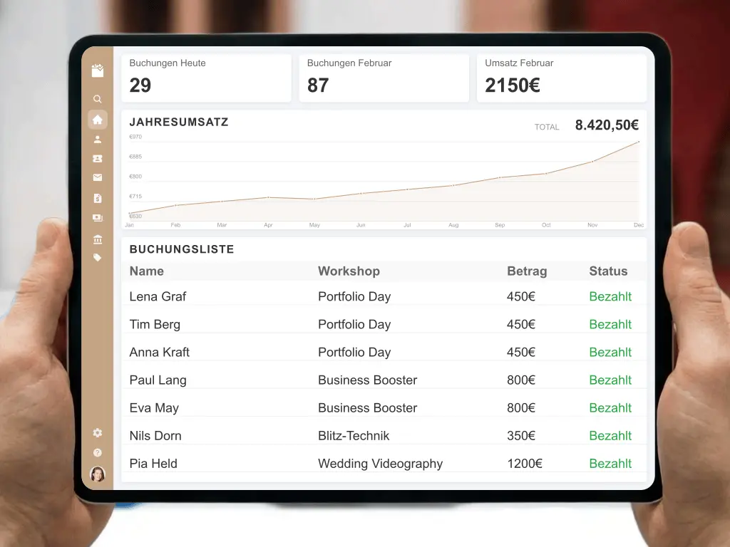 Fotografie Workshop Organisation und Finanzverwaltung für Hochzeitsfotografen mit Anzahlungsrechnungen und Zahlungsüberwachung