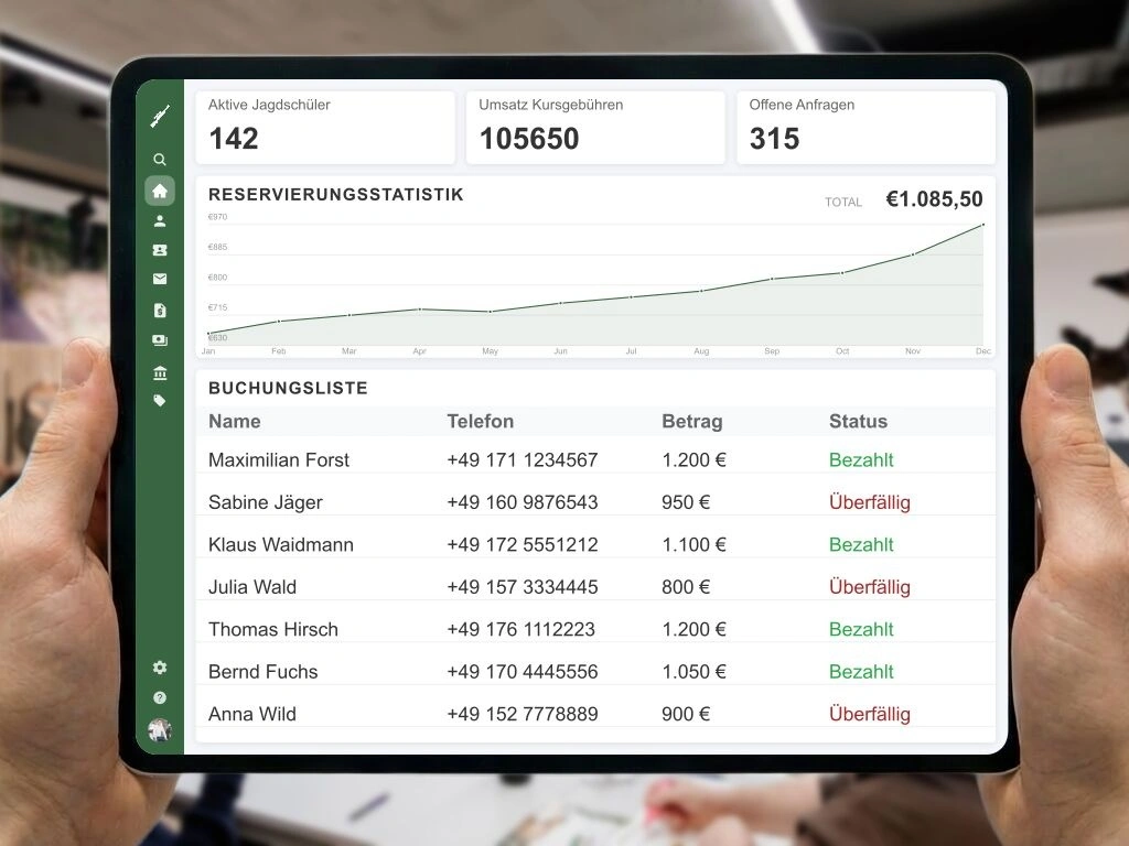 Online-Buchungssystem für Jagdkurse und Schießtraining inklusive Verkauf von Jagdausrüstung und Zubehör