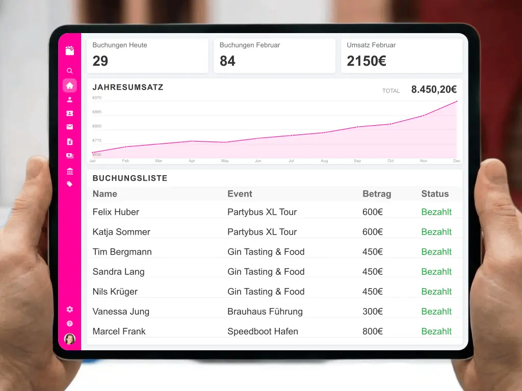 Digitale Rechnungsstellung und Verwaltung von Gruppenevents Junggesellenabschied Organisation Büroarbeit Teilnehmerliste organisieren