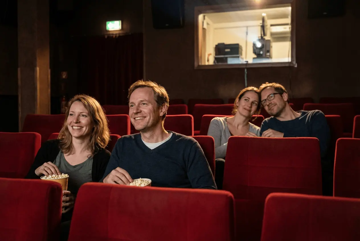 Leerer Kinosaal zur Vermietung für Events und Firmenfeiern mit roter Bestuhlung