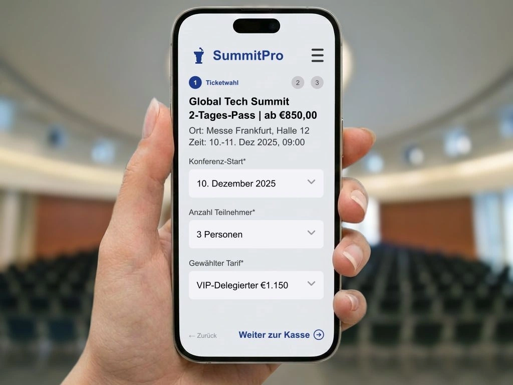 Professionelle Online-Registrierung für Kongresse und Events auf einem Laptop mit responsivem Design
