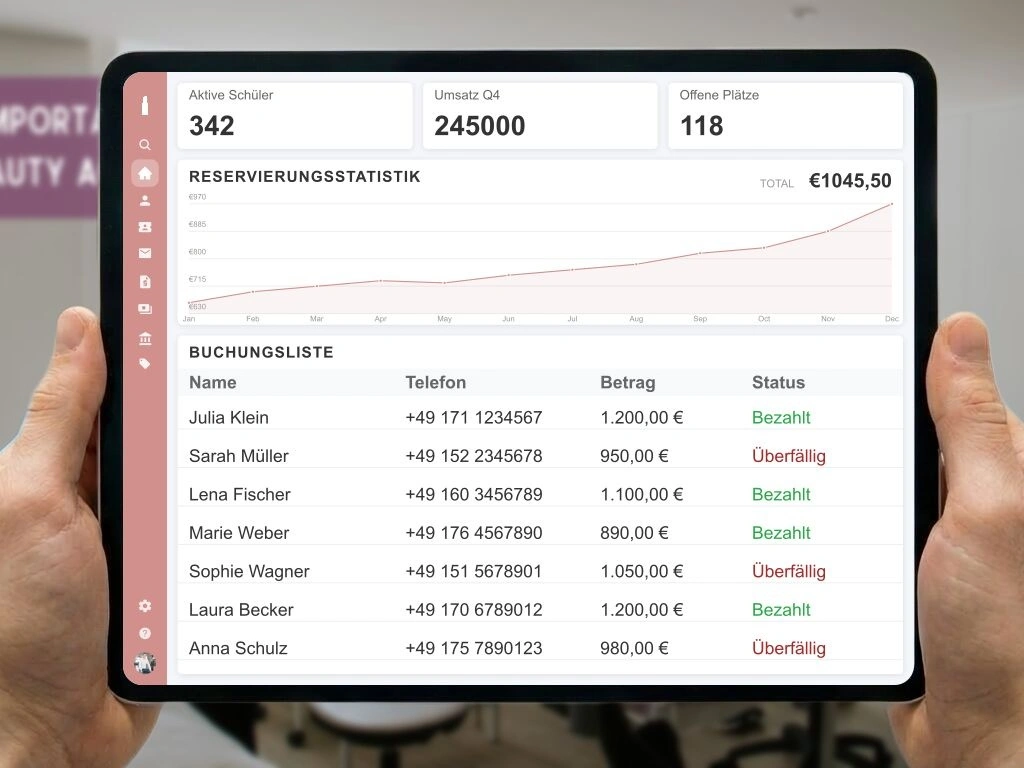 Automatisierte Erstellung von Zertifikaten und Ratenzahlungsplänen für Kosmetikausbildungen und Beauty-Seminare