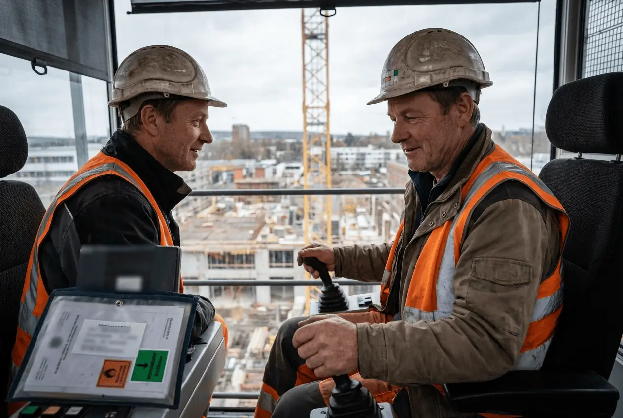 Ausbildung Kranführer am Turmdrehkran Prüfung Simulierung Baustelle