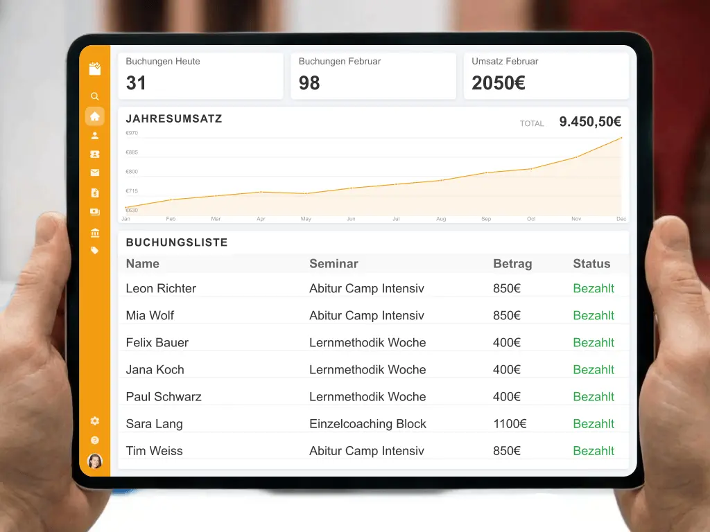 Digitale Verwaltungsoberfläche für Lerninstitute mit E-Rechnung Teilnehmerlisten und Schülerdatenmanagement zur effizienten Organisation