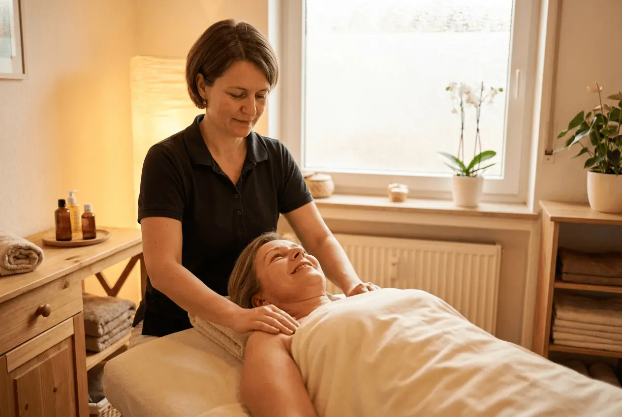 Entspannende Rückenmassage in modernem Wellness-Ambiente mit warmem Licht