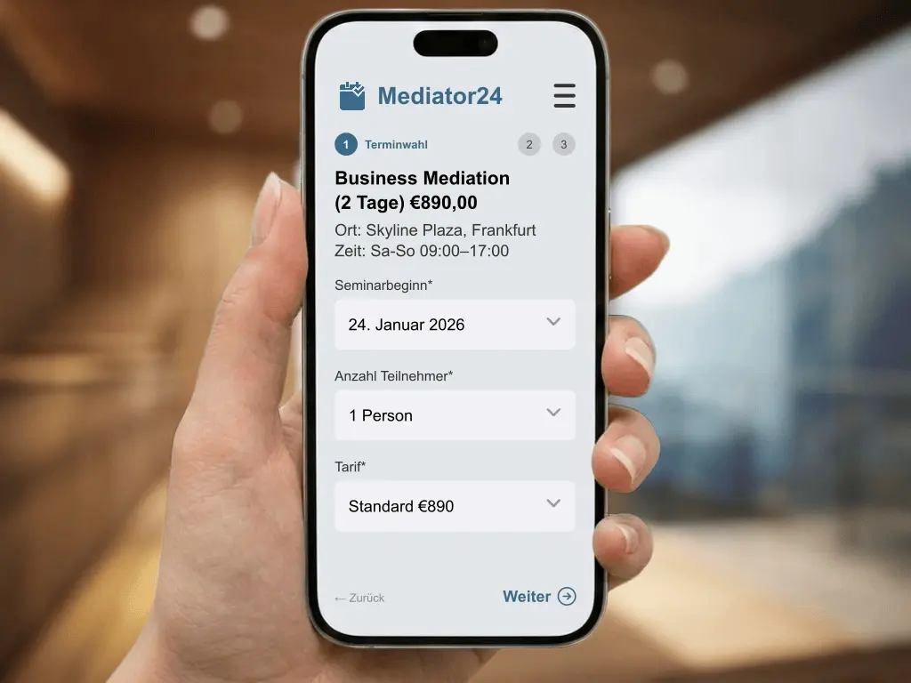 Organisation von Seminaren für gewaltfreie Kommunikation und Mediation mit digitaler Teilnehmerverwaltung und E-Rechnung für Firmenkunden