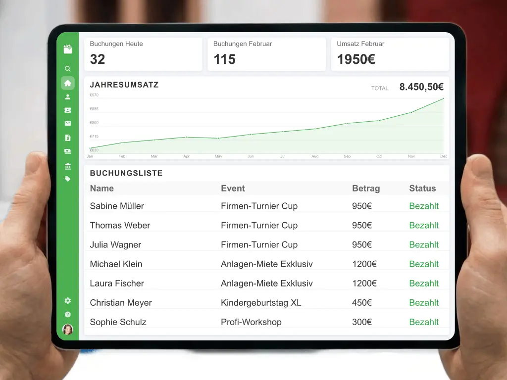 Fröhliche Gruppe beim Firmenevent auf der Minigolfanlage mit Catering und Getränken