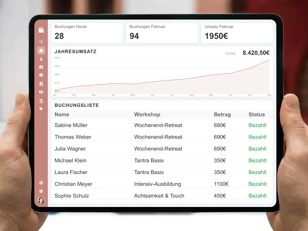 Abrechnung Teilnehmerverwaltung für Massage Seminare und Wellness Kurse Online Zahlung