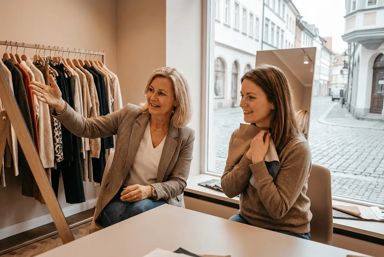 Personal Stylist bei der professionellen Farbtypbestimmung und Kleiderschrank-Check mit Kundin