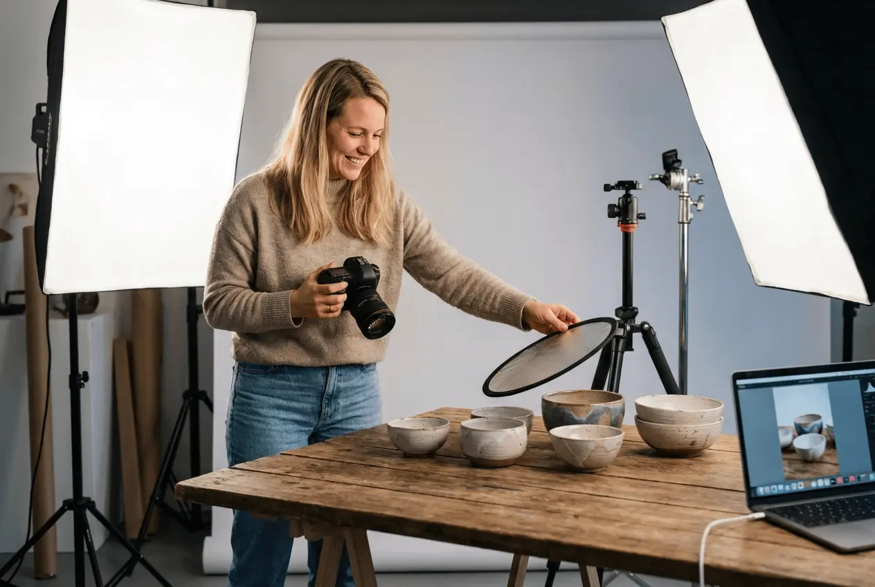 Professionelles Fotostudio Setting mit Kamera und Beleuchtung für Produktfotografie