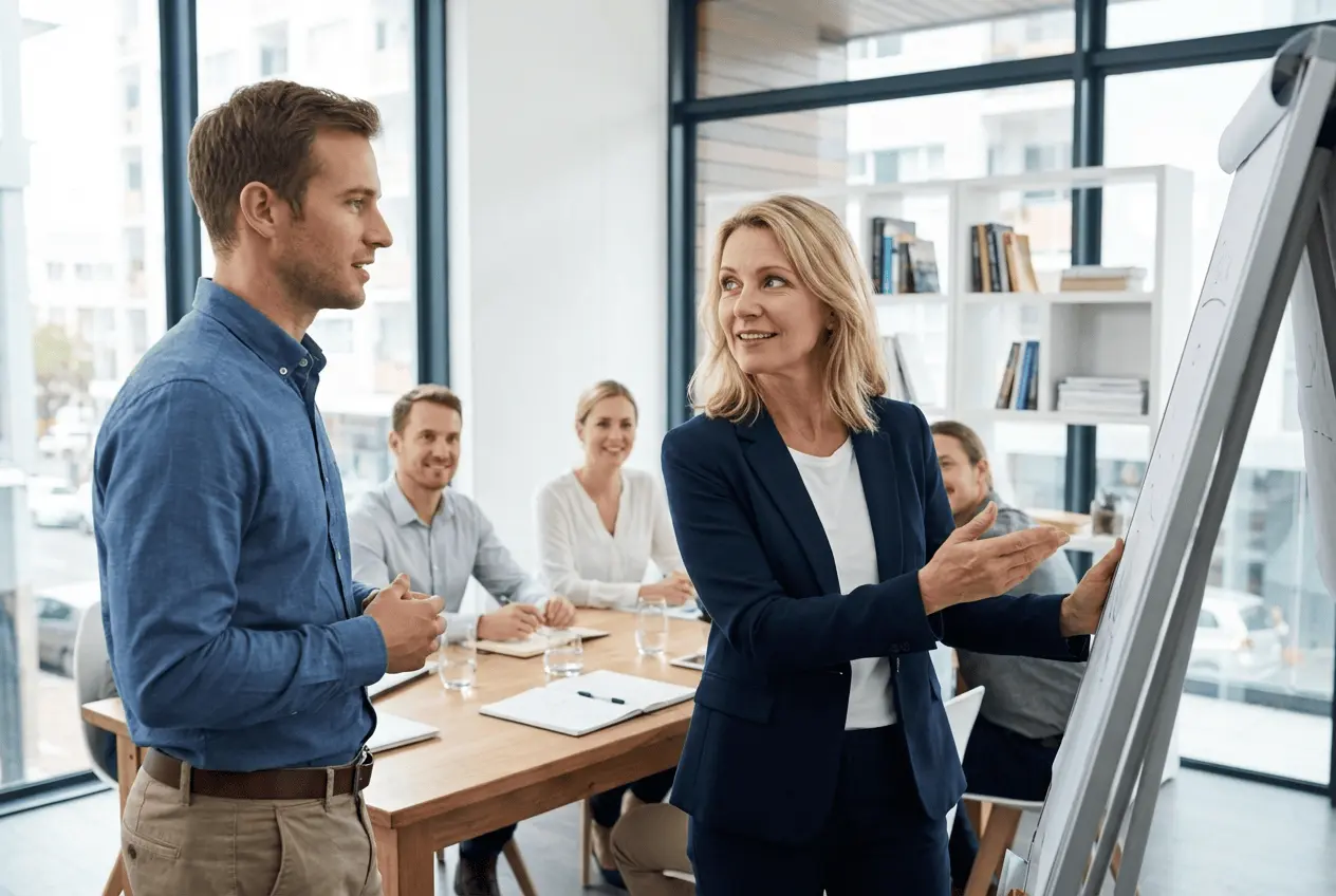 Professioneller Rhetorik-Trainer bei einem Vortrag vor Publikum