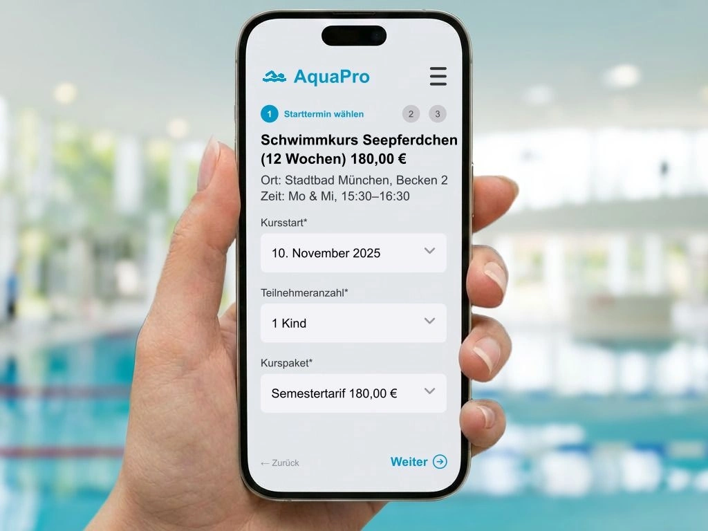 Schwimmkurs Online Anmeldung für Kinder und automatische Warteliste Verwaltung