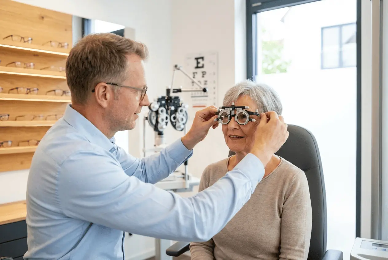 Professionelle Refraktion und Sehtest beim Optiker mit moderner Ausrüstung