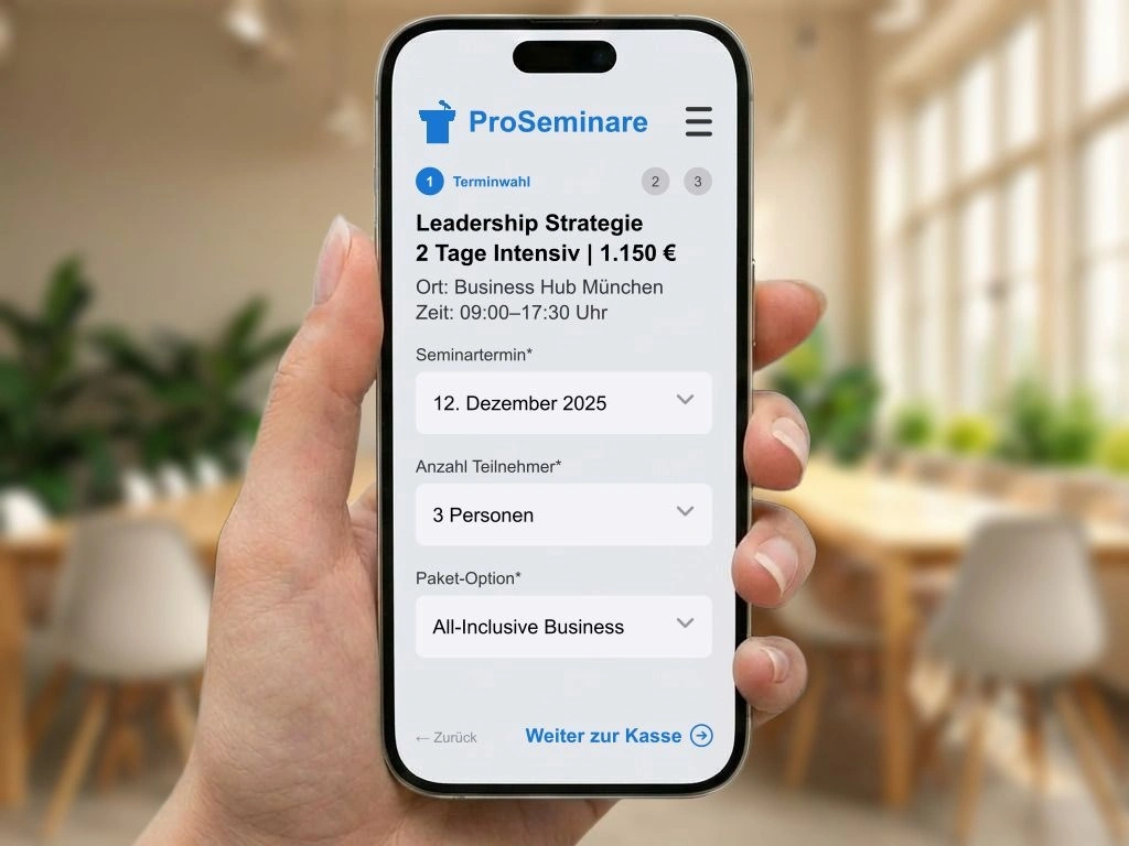 Professionelle Online-Seminaranmeldung und Terminbuchung auf Laptop und Smartphone für Workshops