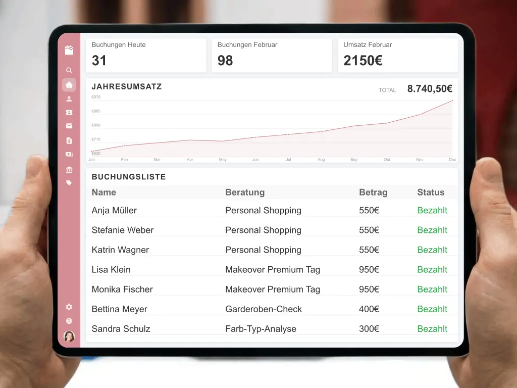 Kundenverwaltung Farbtyp und Stilprofil Übersicht Rechnungserstellung für Imageberatung und Garderobencheck