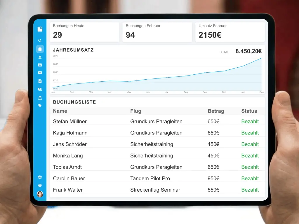 Digitale Terminverwaltung und Passagierlisten für Flugschulen und gewerbliche Tandempiloten
