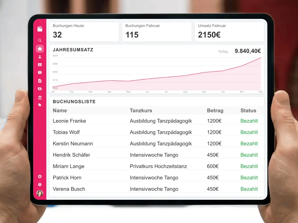 Online Anmeldung und Buchungssystem für Tanzkurse verschiedener Tanzstile wie Standard Latein und Hip Hop