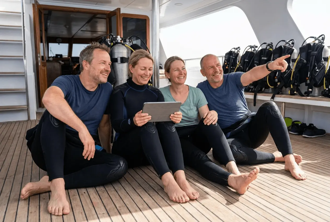 Tauchkreuzfahrtschiff bei Sonnenuntergang für Liveaboard Tauchreisen und Tauchsafari Urlaub