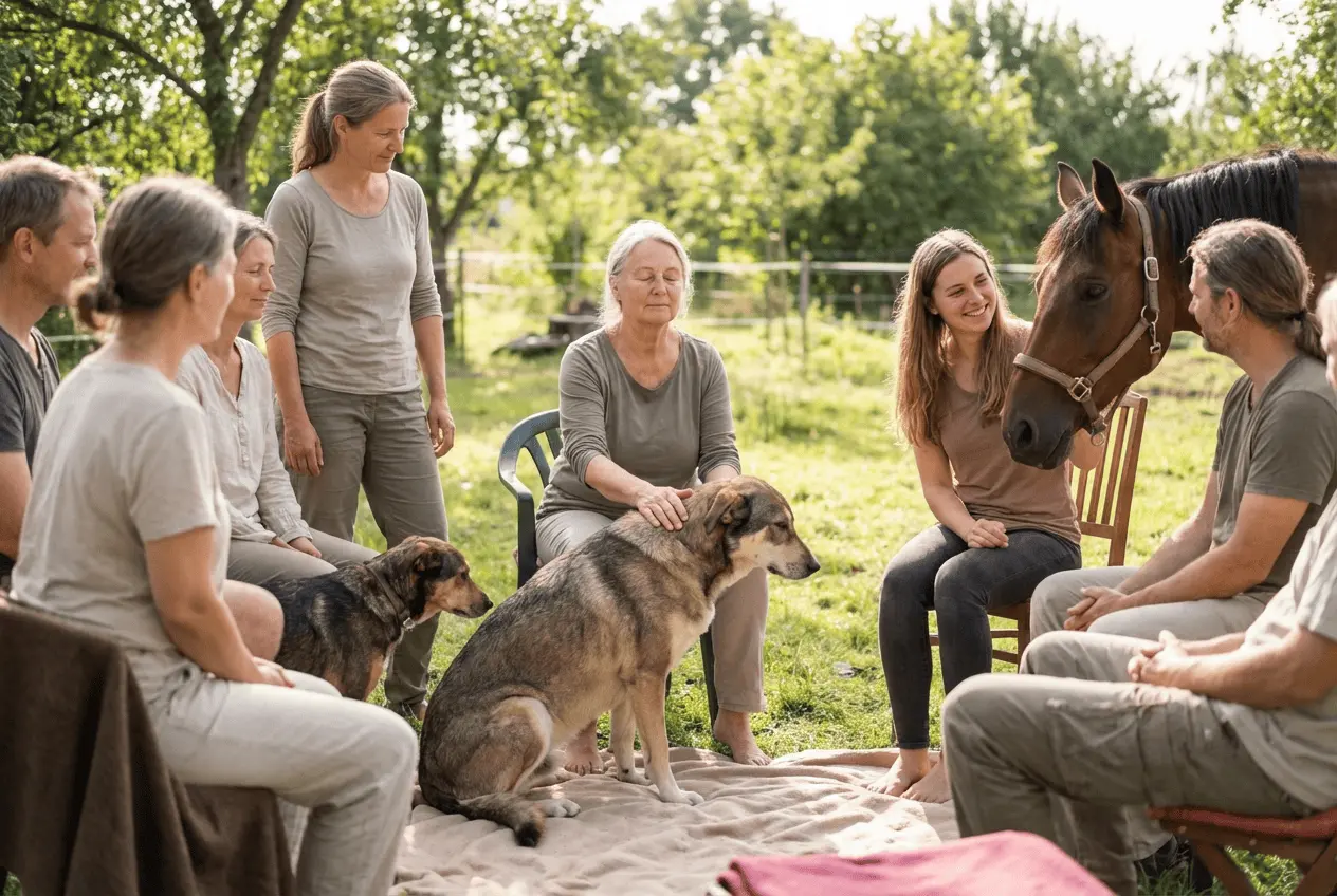 Tierkommunikatorin bei einem telepathischen Tiergespräch im Seminar