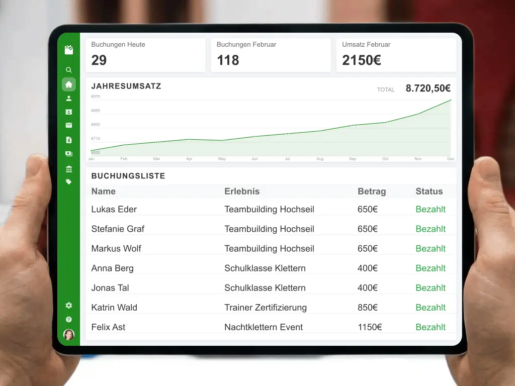 Organisation von Schulklassen und Firmenevents im Hochseilgarten mit digitaler Rechnungsstellung und Teilnehmerlisten