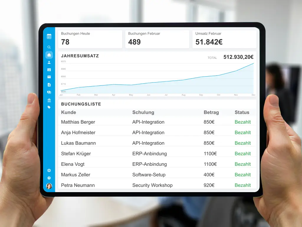 Kombinierte Online Terminbuchung und Kursverwaltung mit integrierter E-Rechnung kompatibler Finanzbuchhaltung