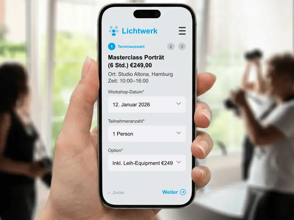 Online Buchungsformular auf Webseite integriert für Kurse und Seminare zur sofortigen Anmeldung und Bezahlung