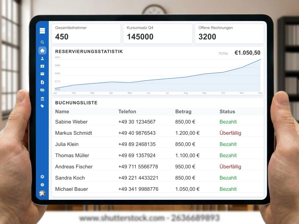 Verwaltung von Seminaren Workshops und Einzelterminen mit automatischer E-Rechnung und Zahlungsabgleich für Kursanbieter