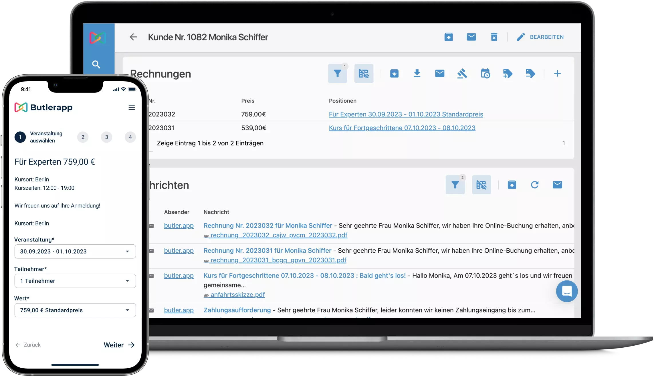 Laptop mit Dashboard für Online-Kursverwaltung und automatisierter Teilnehmerabrechnung
