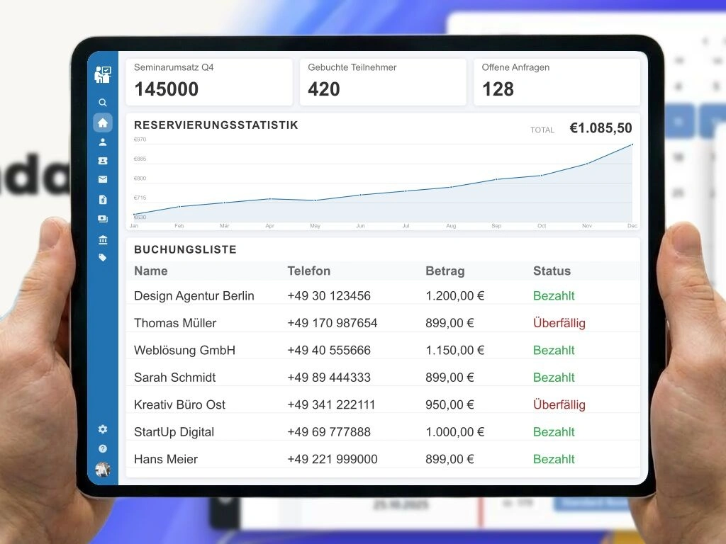 Automatisierte E-Rechnung und Finanzverwaltung für Seminarbuchungen und Kursanbieter Dashboard