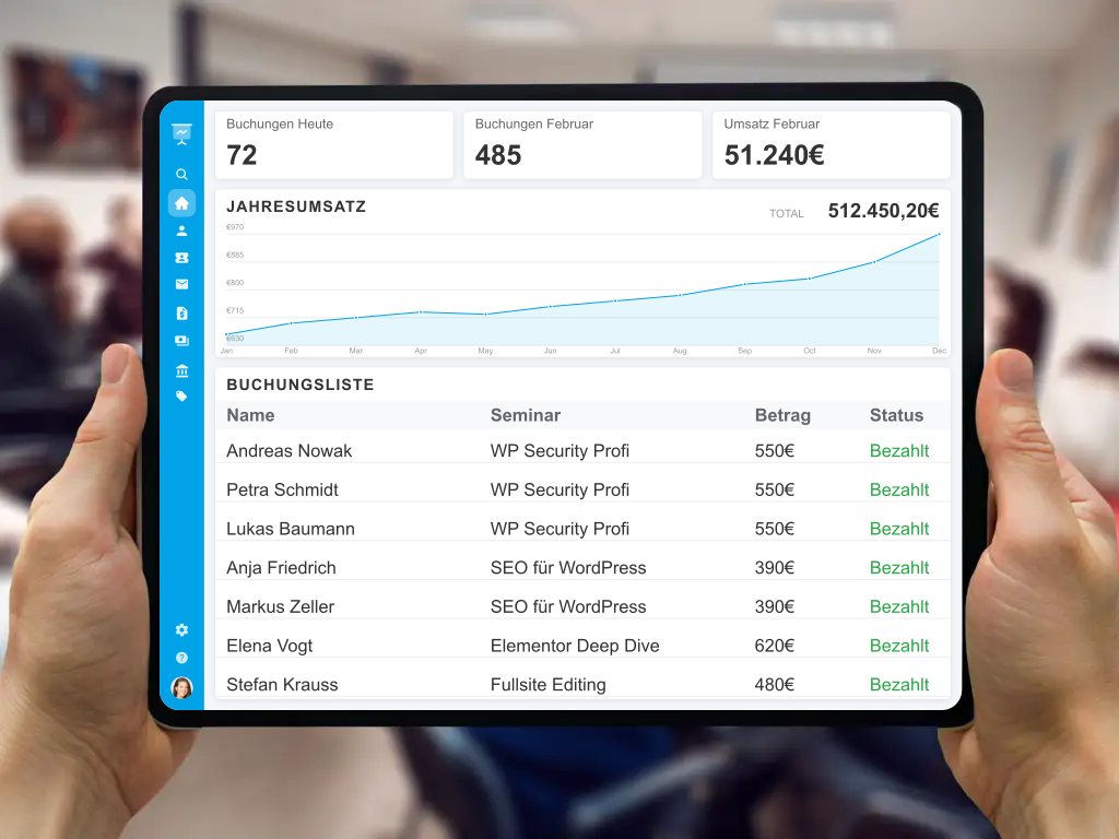 Automatisierte E-Rechnung und Finanzverwaltung für Seminarbuchungen und Kursanbieter Dashboard