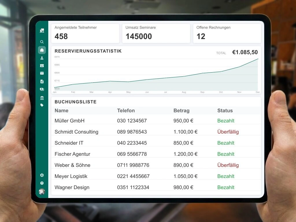 Online Buchungssystem für Seminare mit integrierter E-Rechnung und B2B Zahlungsabwicklung für Fortbildungen