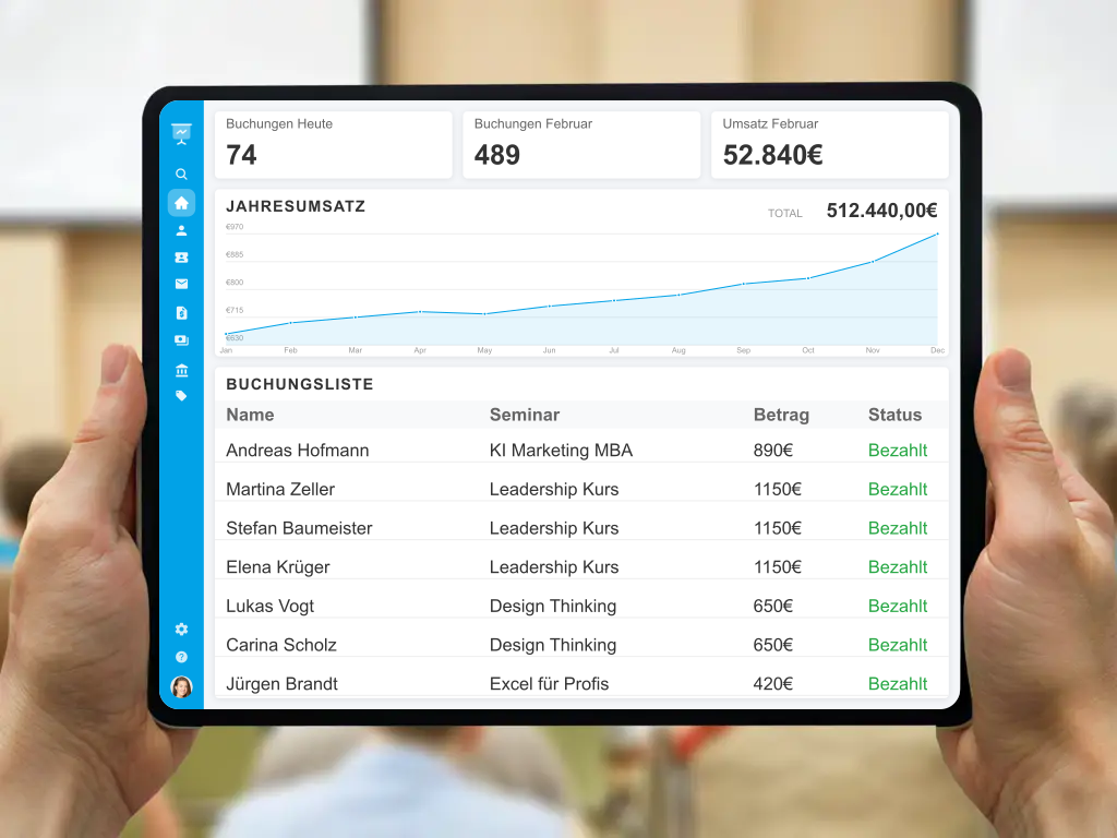 Online Buchungssystem für Seminare mit integrierter E-Rechnung und B2B Zahlungsabwicklung für Fortbildungen